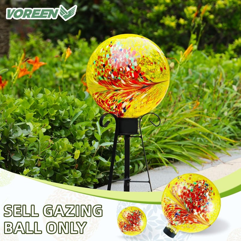 VOREEN 10-Inch Glass Gazing Ball, Outdoor Gazing Globe, Handmade Reflective Ball Yard Decoration for Homes, Patio, Lawn and Gardens, Gift for Mom Wife Friend Christmas, Phoenix Tail Design, Yellow - Image 2